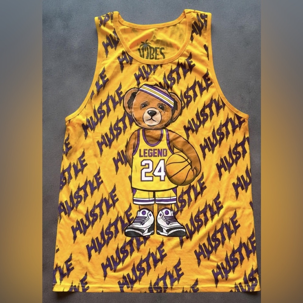 Vibes Men’s Teddy Bear Tank LA Lakers Kobe Bryant 24 Tribute XL